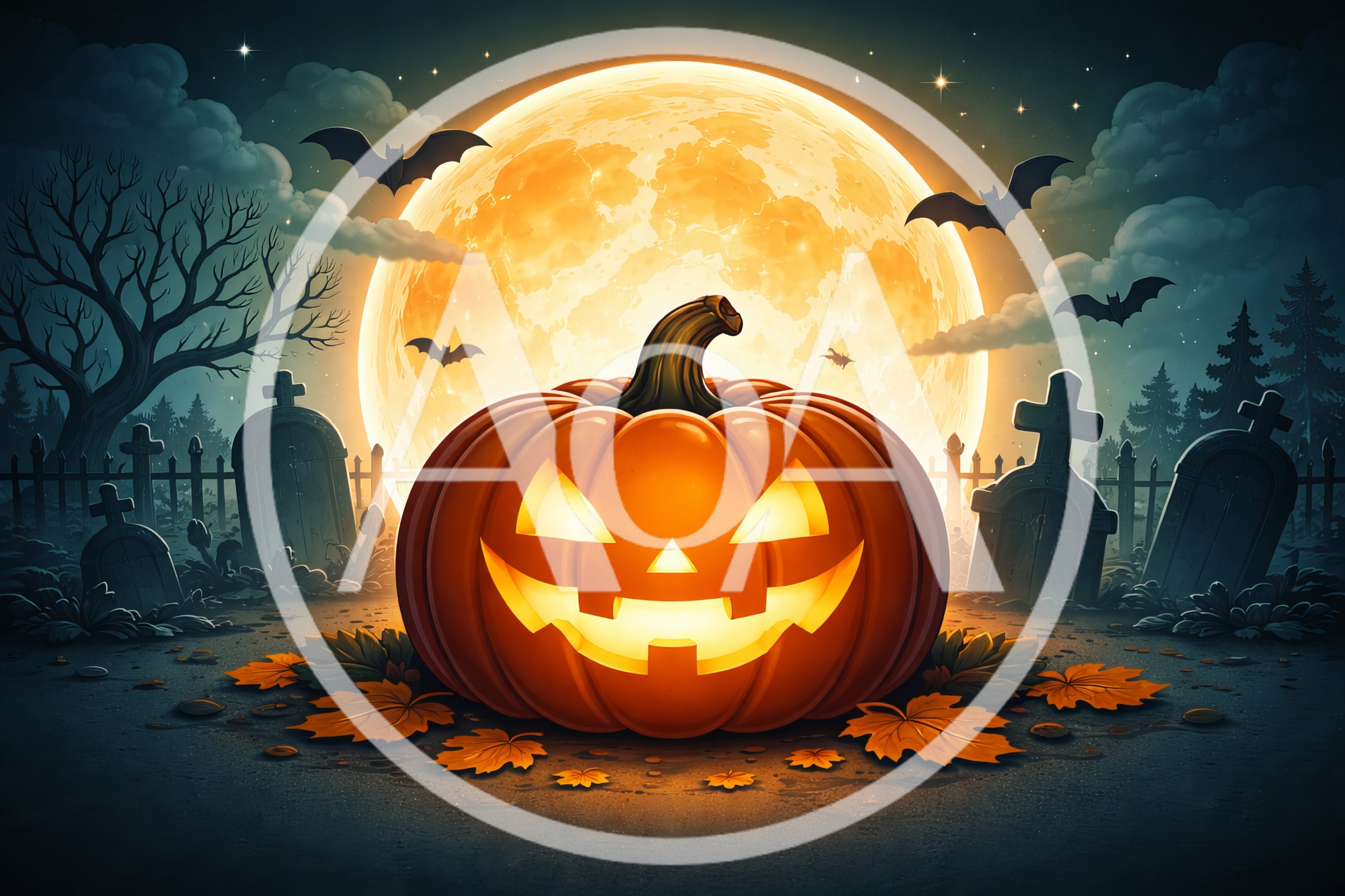 Glowing Jack O Lantern in a Spooky Graveyard