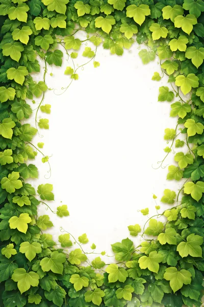 Lush Green Ivy Leaves Frame On White Background