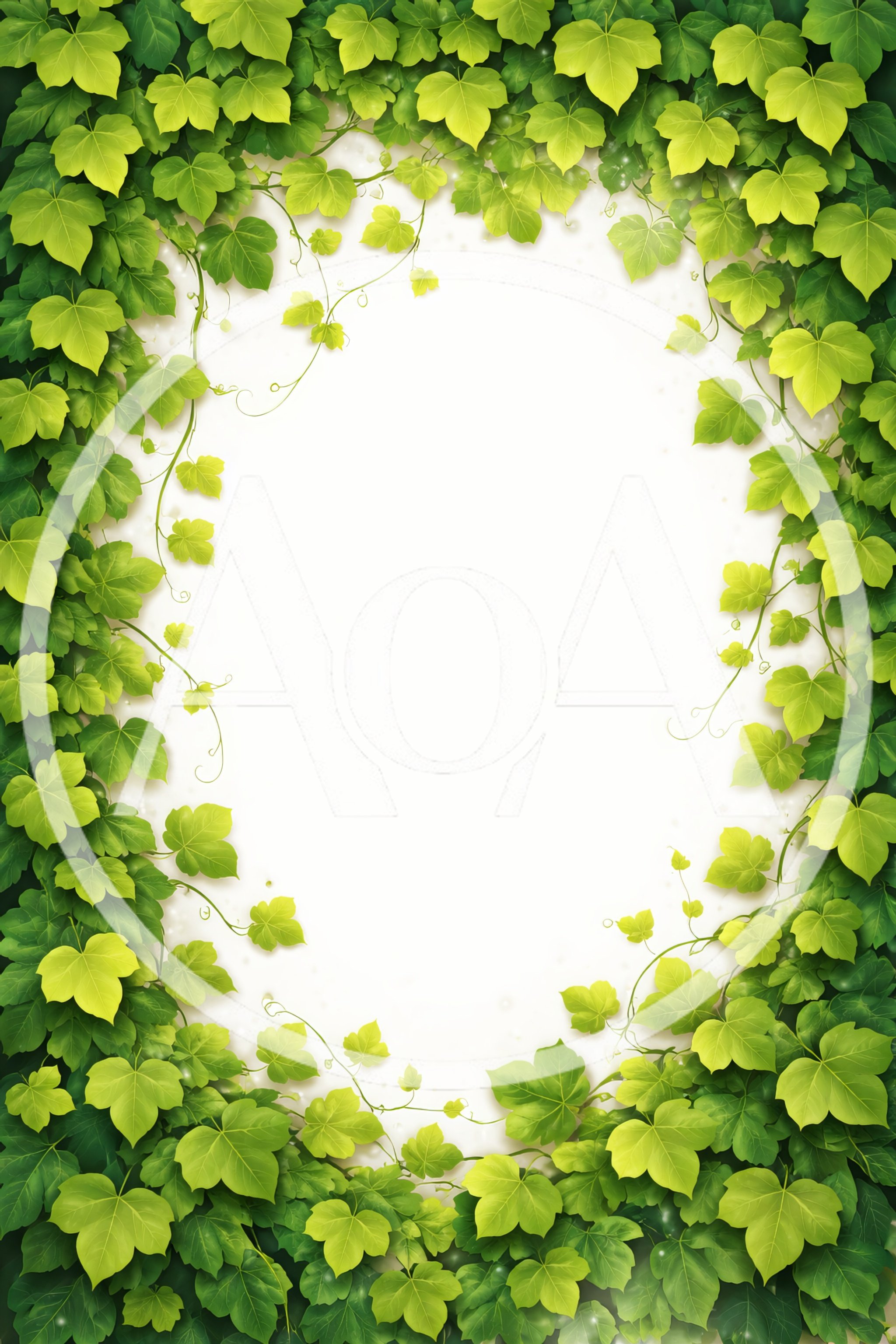 Lush Green Ivy Leaves Frame On White Background
