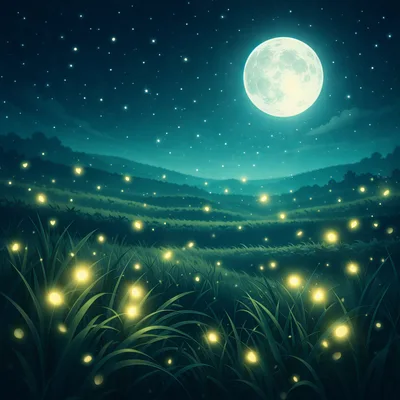 Fireflies Glowing In A Grassy Meadow At Night