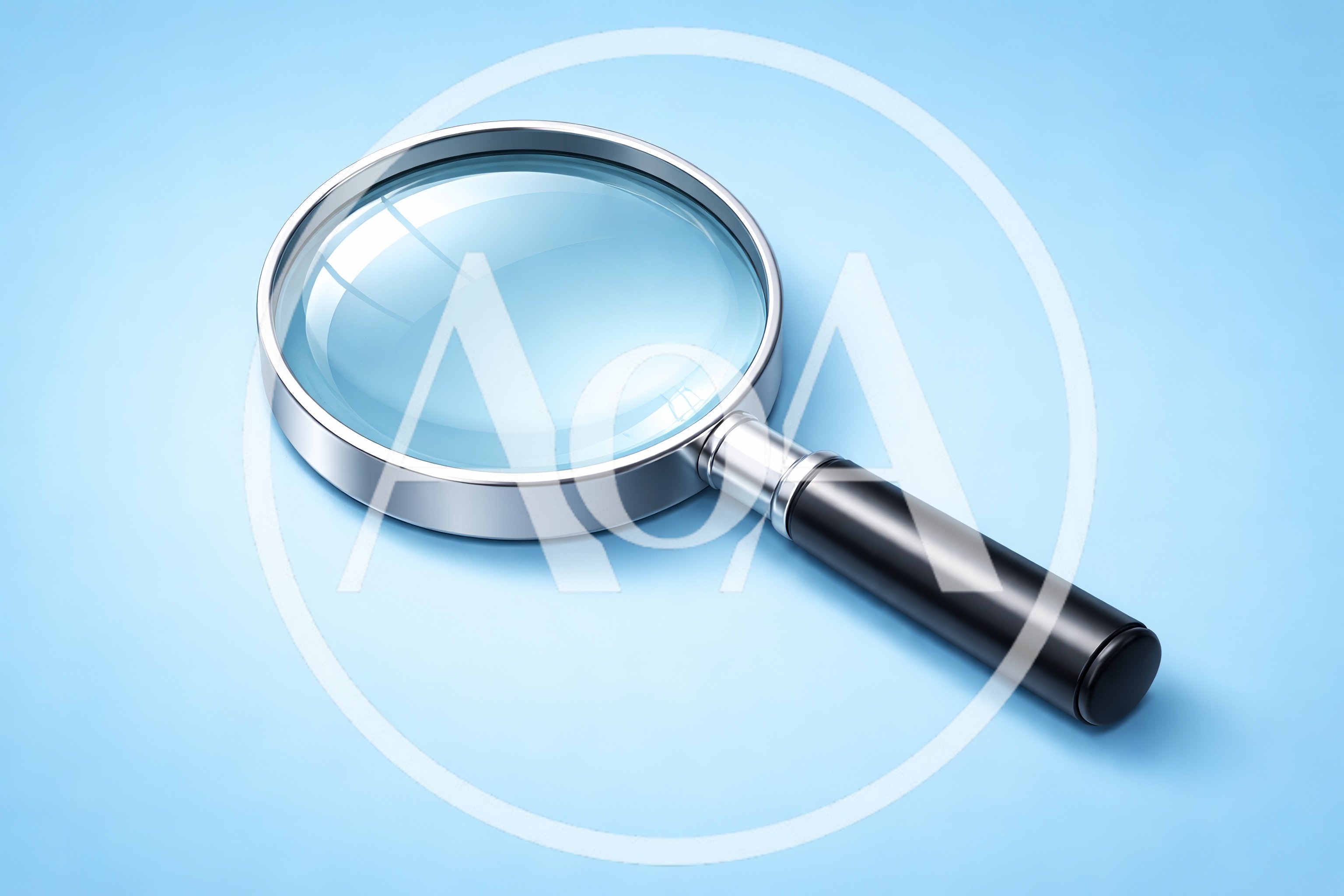 Magnifying Glass With Black Handle On Blue Background