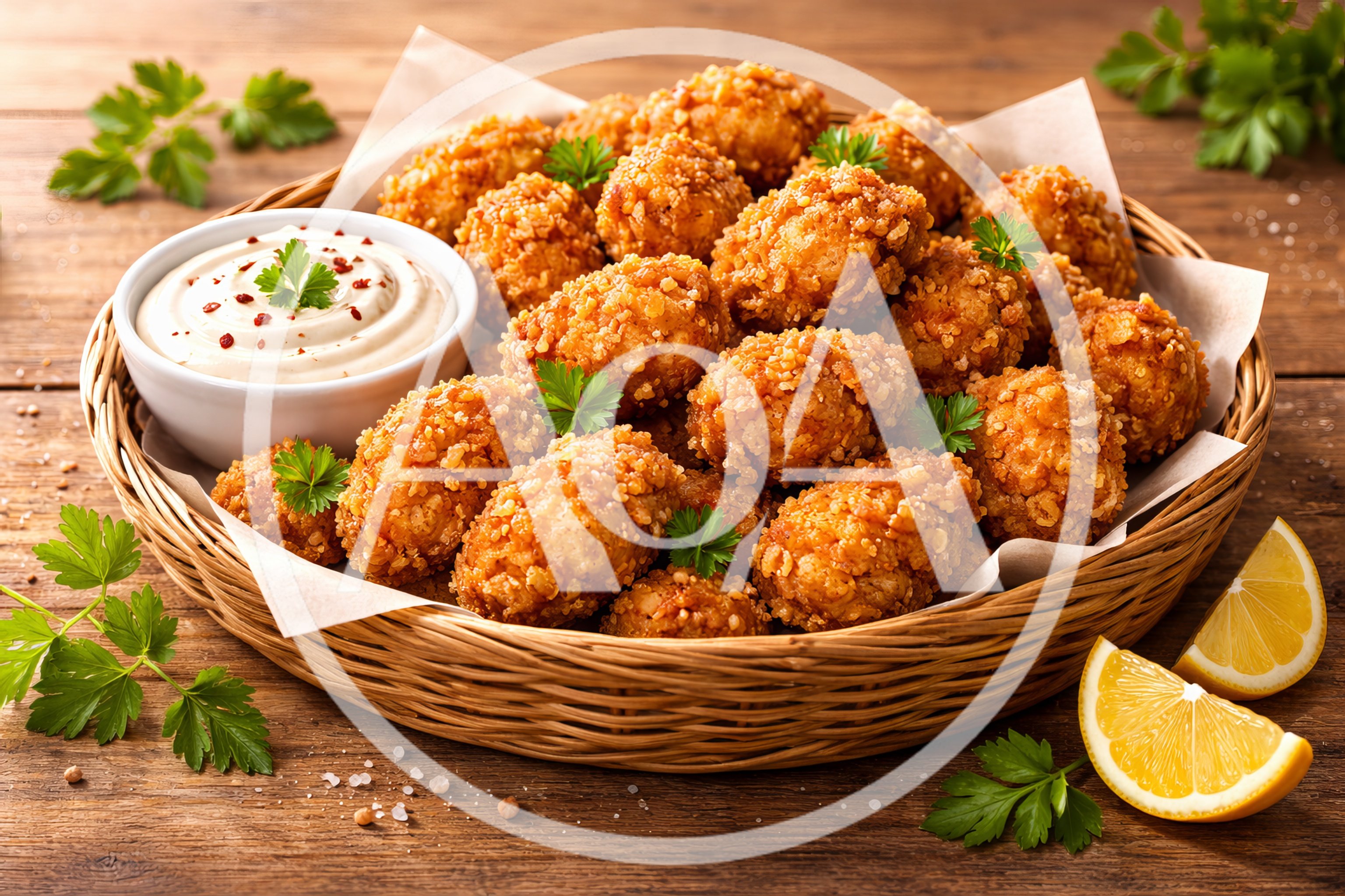 Crispy Fried Chicken Nuggets in a Wicker Basket
