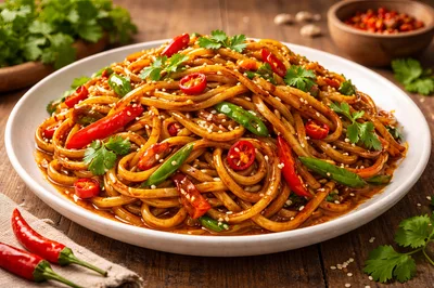 Spicy Stir Fried Noodles With Chili And Cilantro