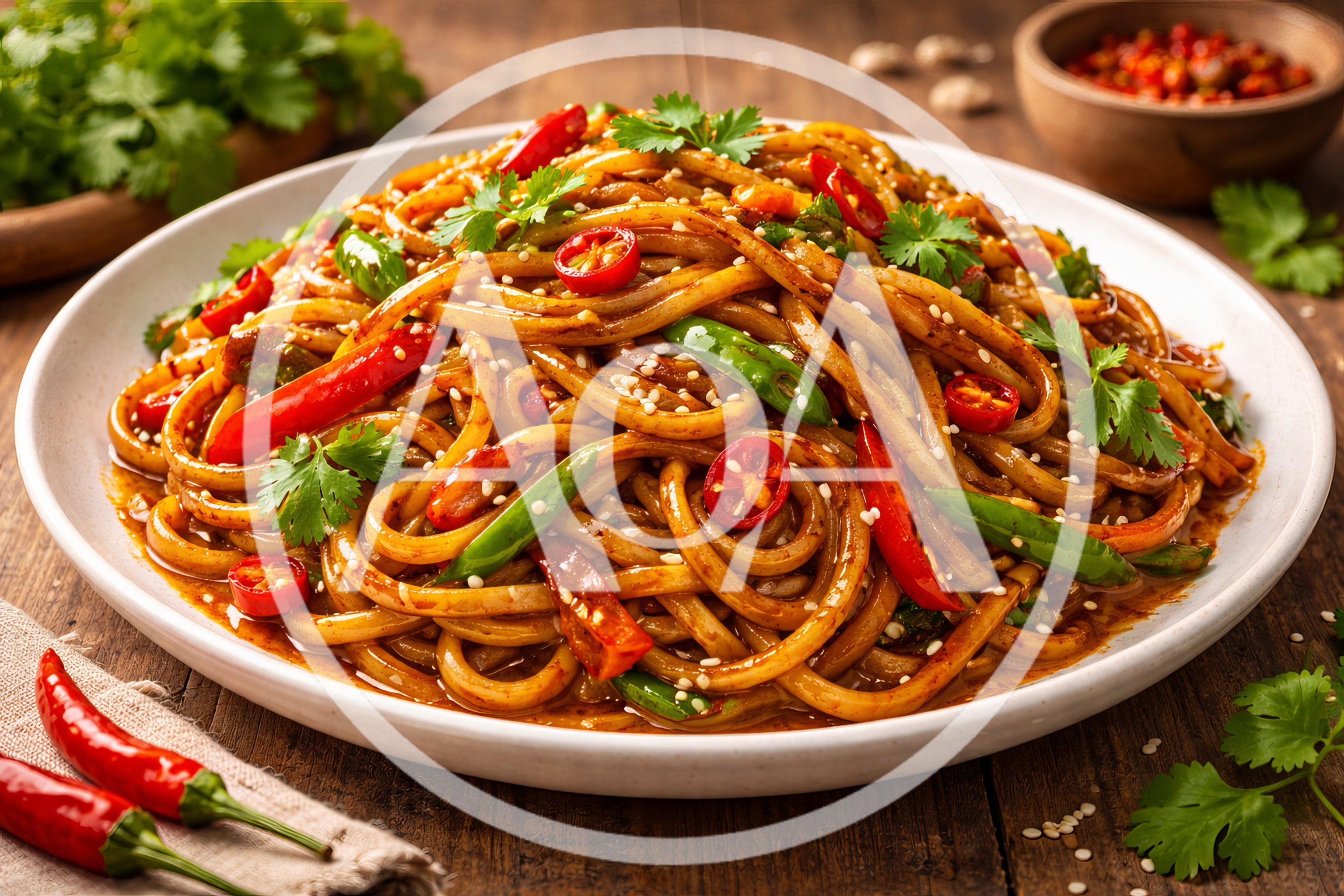 Spicy Stir Fried Noodles With Chili And Cilantro