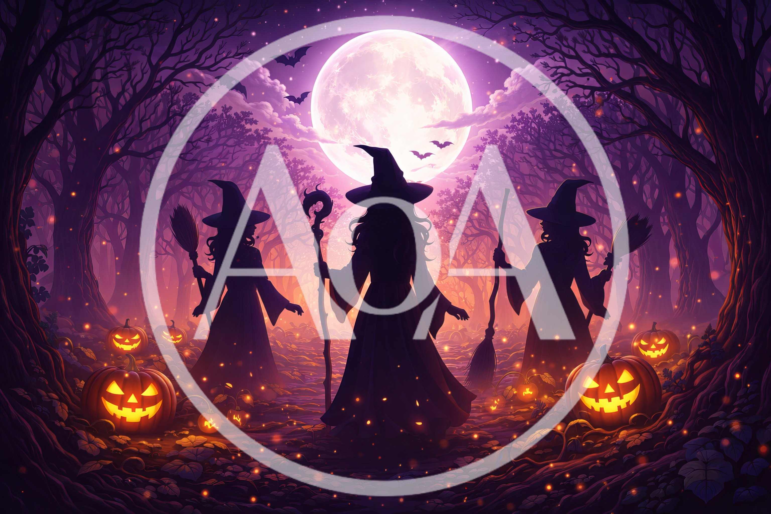 Three Witches Standing In A Haunted Forest