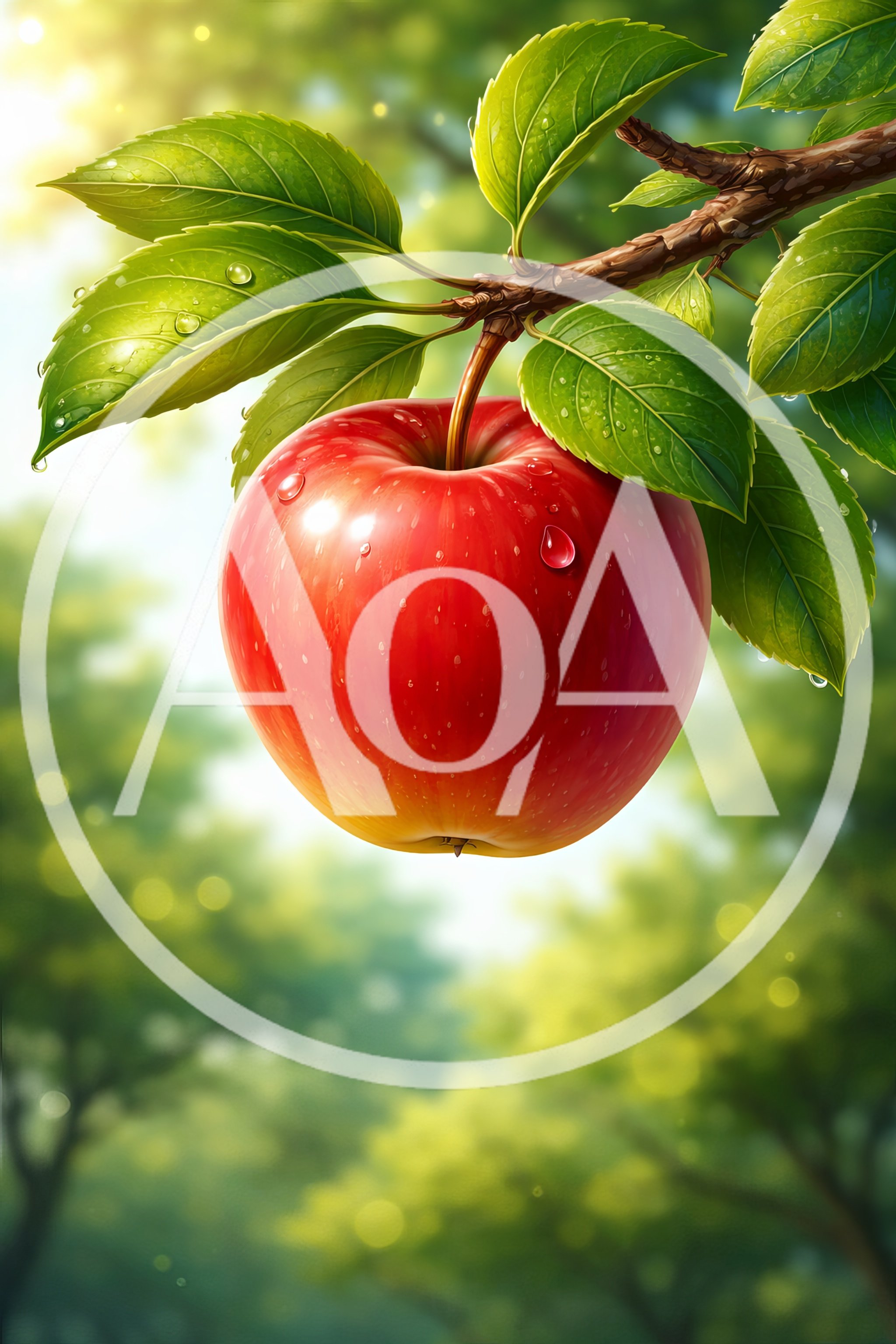 Single Red Apple Hanging From A Tree Branch