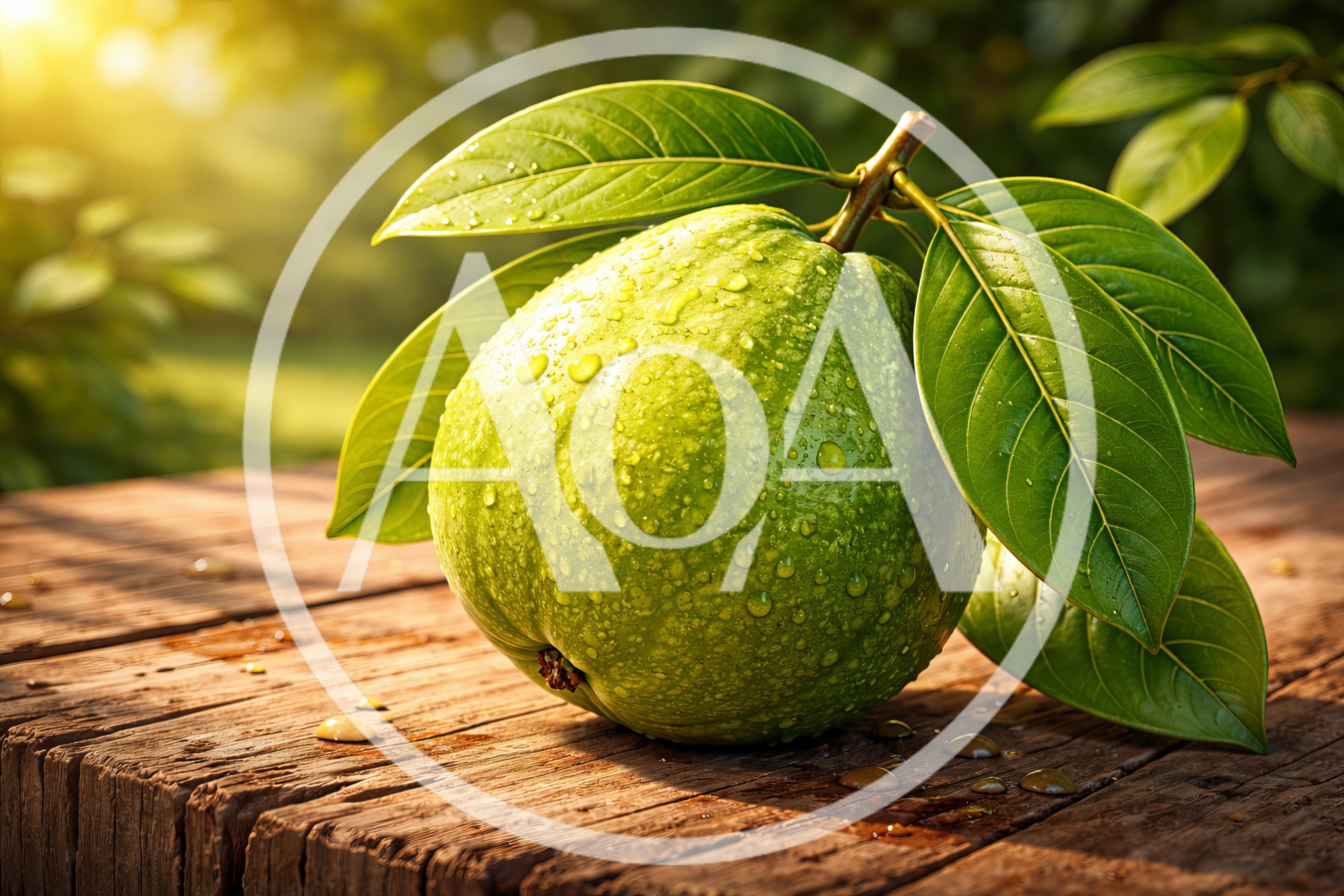 Fresh Green Guava Fruit on Rustic Wooden Table