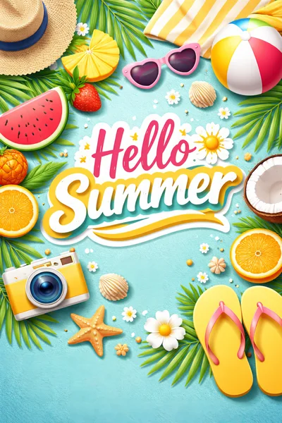 Summer Vacation Flat Lay With Beach Accessories