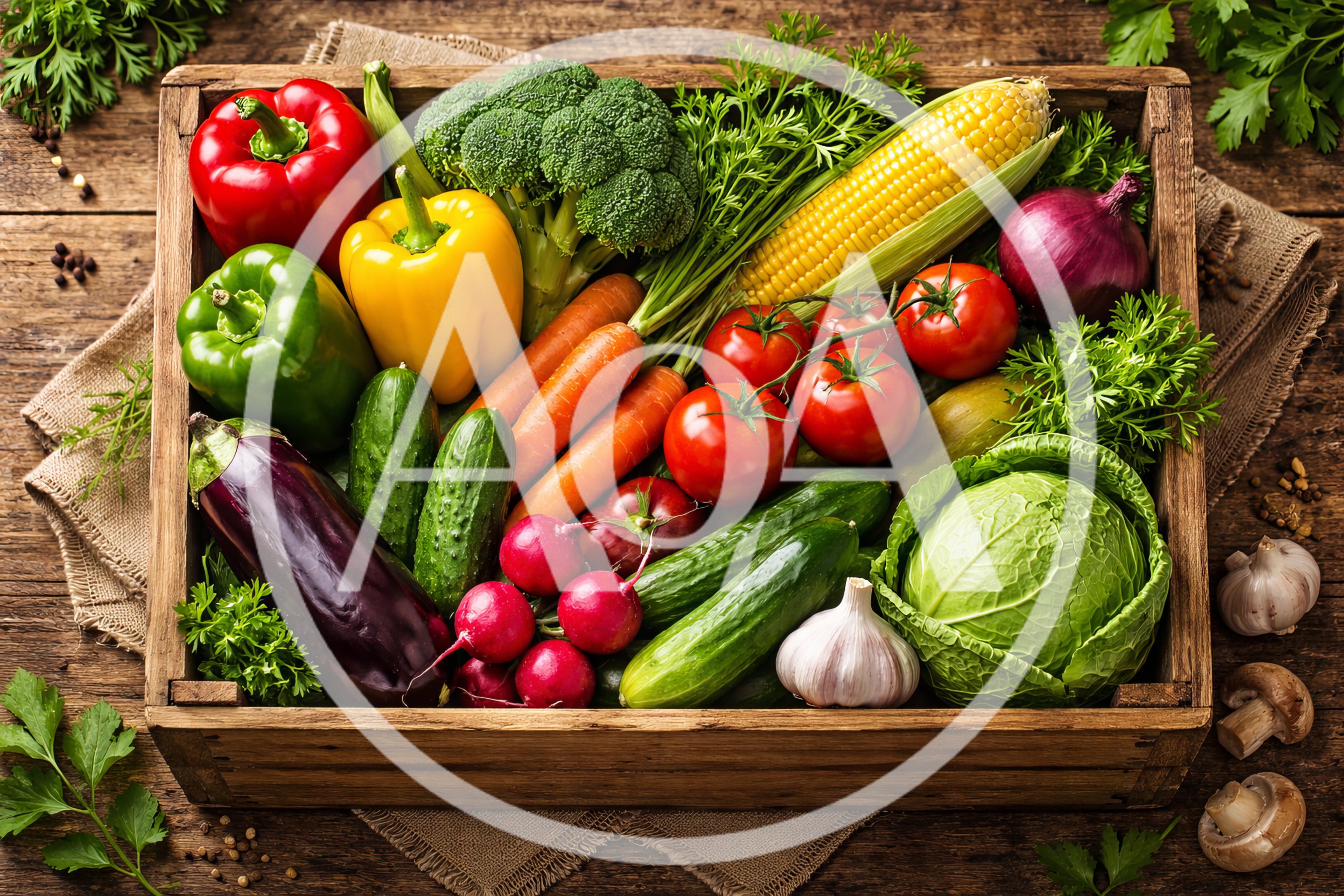 Fresh Organic Vegetables In A Wooden Crate