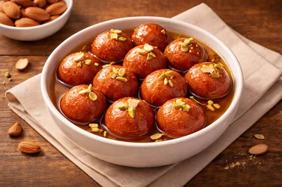 Bowl Of Traditional Indian Gulab Jamun Dessert