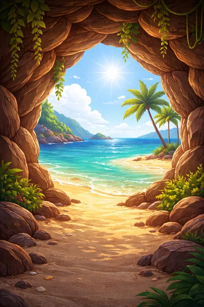 Tropical Beach View From Inside A Rocky Cave
