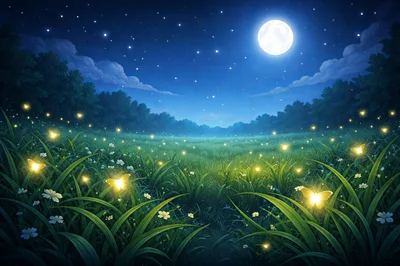 Glowing Butterflies In A Magical Night Meadow