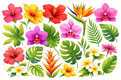 Tropical Flowers and Monstera Leaves Collection