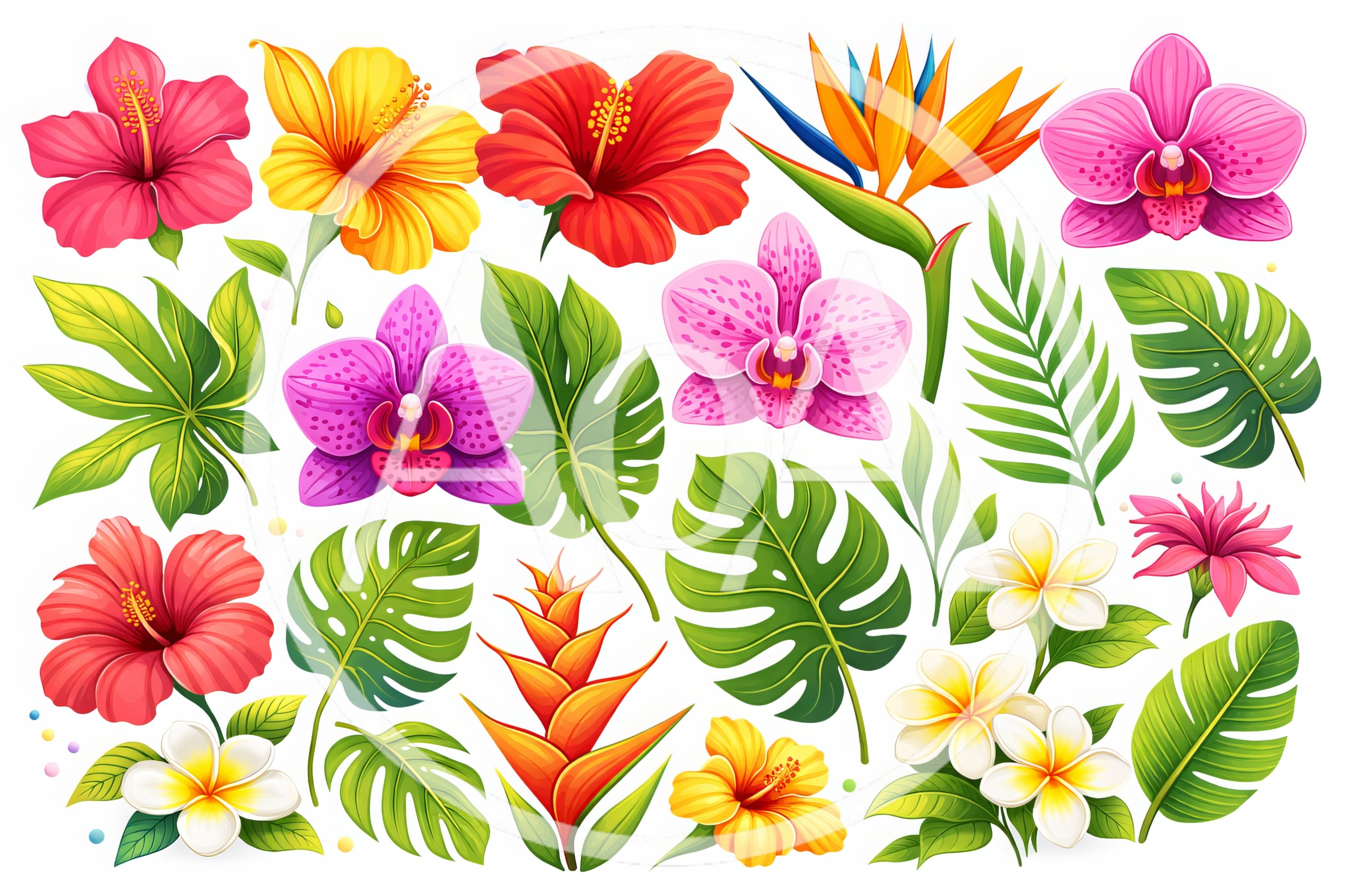 Tropical Flowers and Monstera Leaves Collection