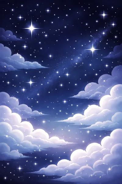 Starry Night Sky With Fluffy Clouds