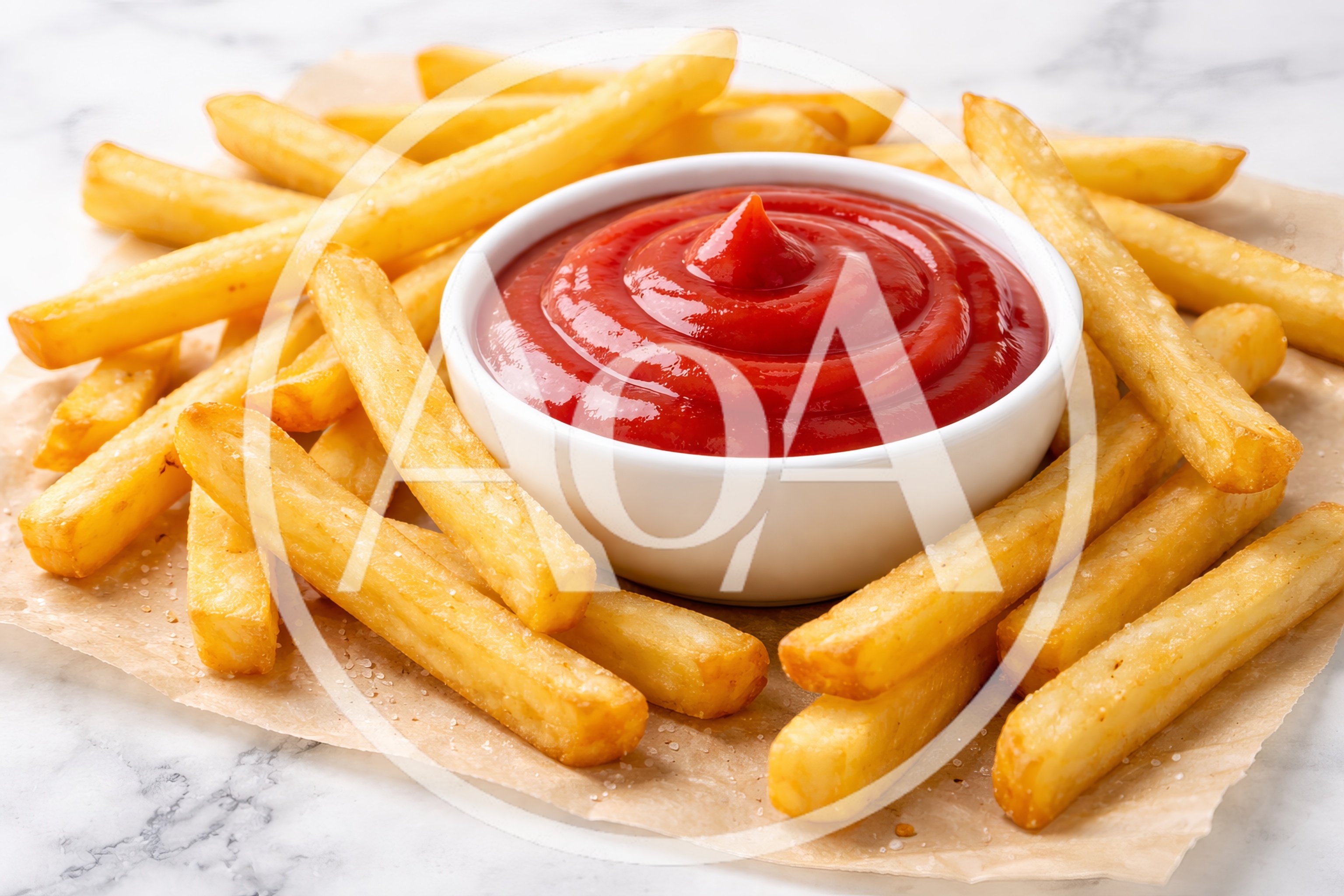 Crispy Golden French Fries With A Bowl Of Ketchup