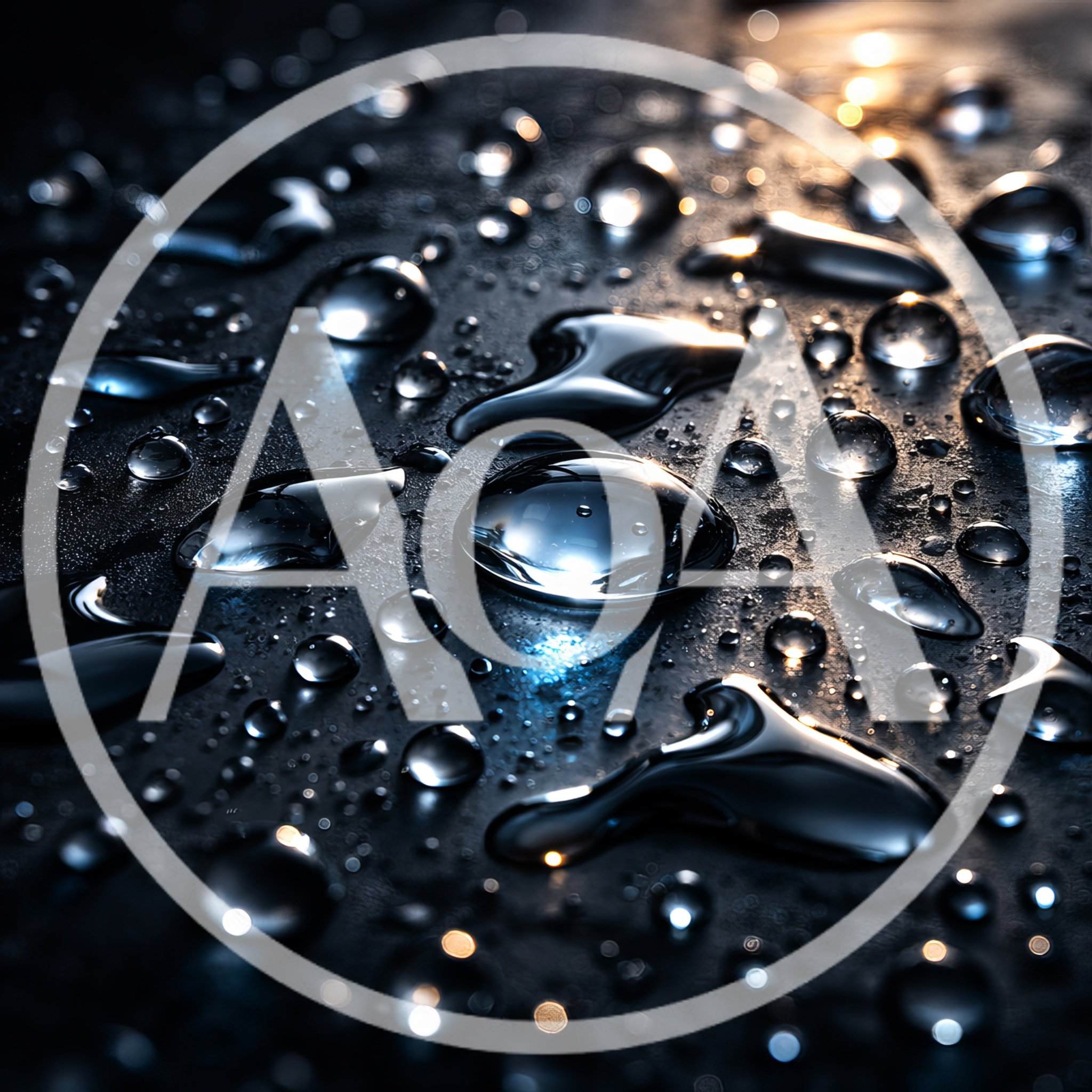 Macro Close Up Of Water Droplets On Dark Surface