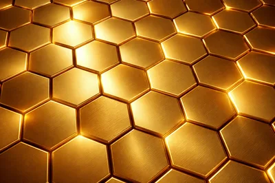 Abstract Golden Hexagonal Metallic Surface Background