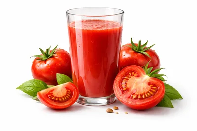 Fresh Tomato Juice In A Glass With Tomatoes