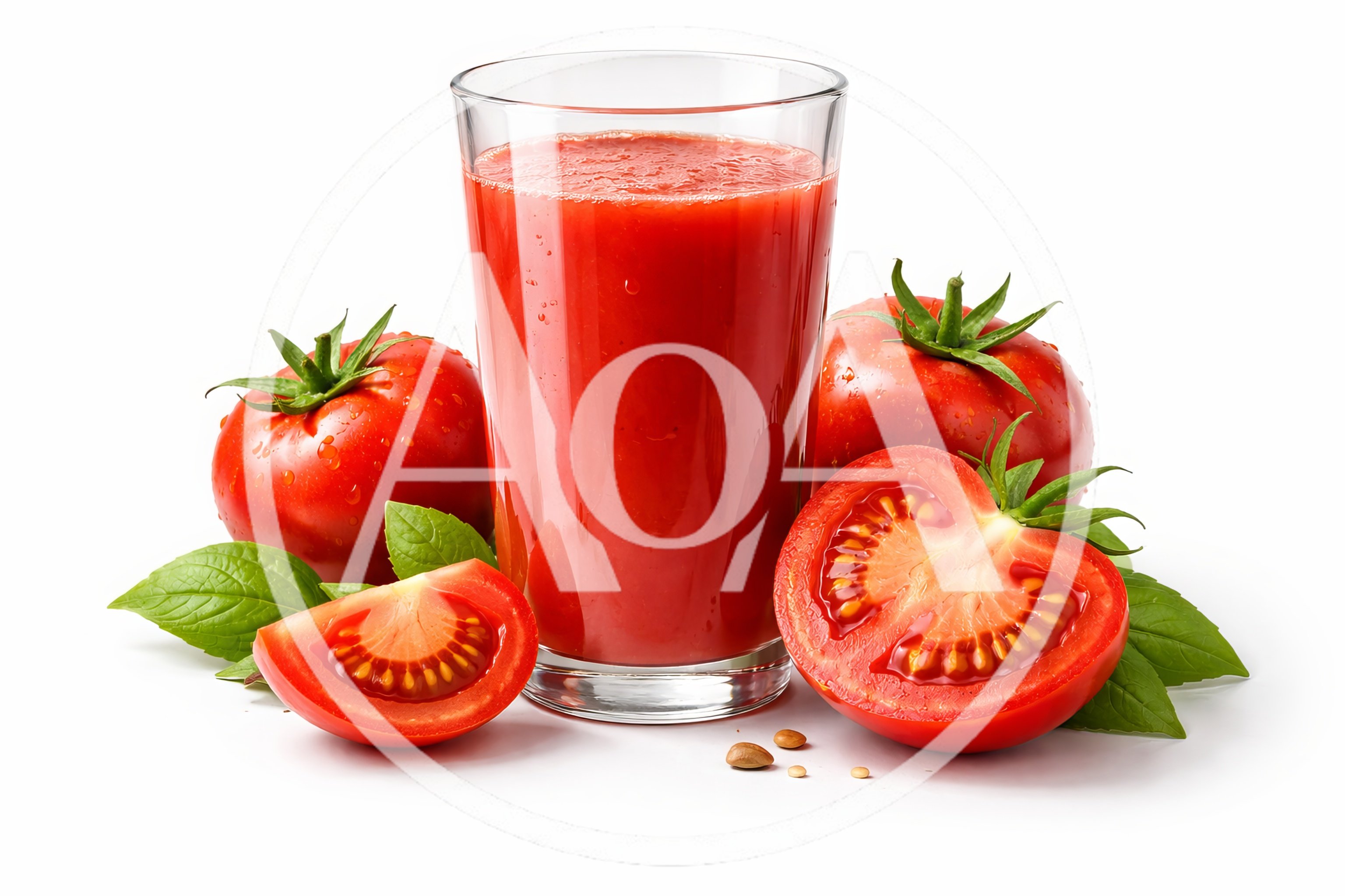 Fresh Tomato Juice In A Glass With Tomatoes