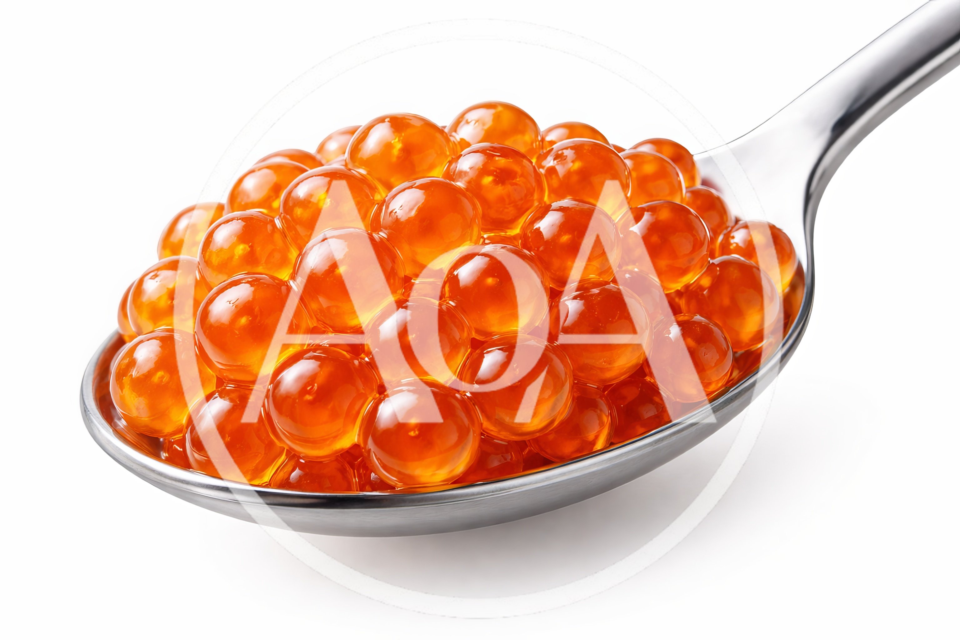 Metal Spoon Filled With Fresh Red Salmon Caviar
