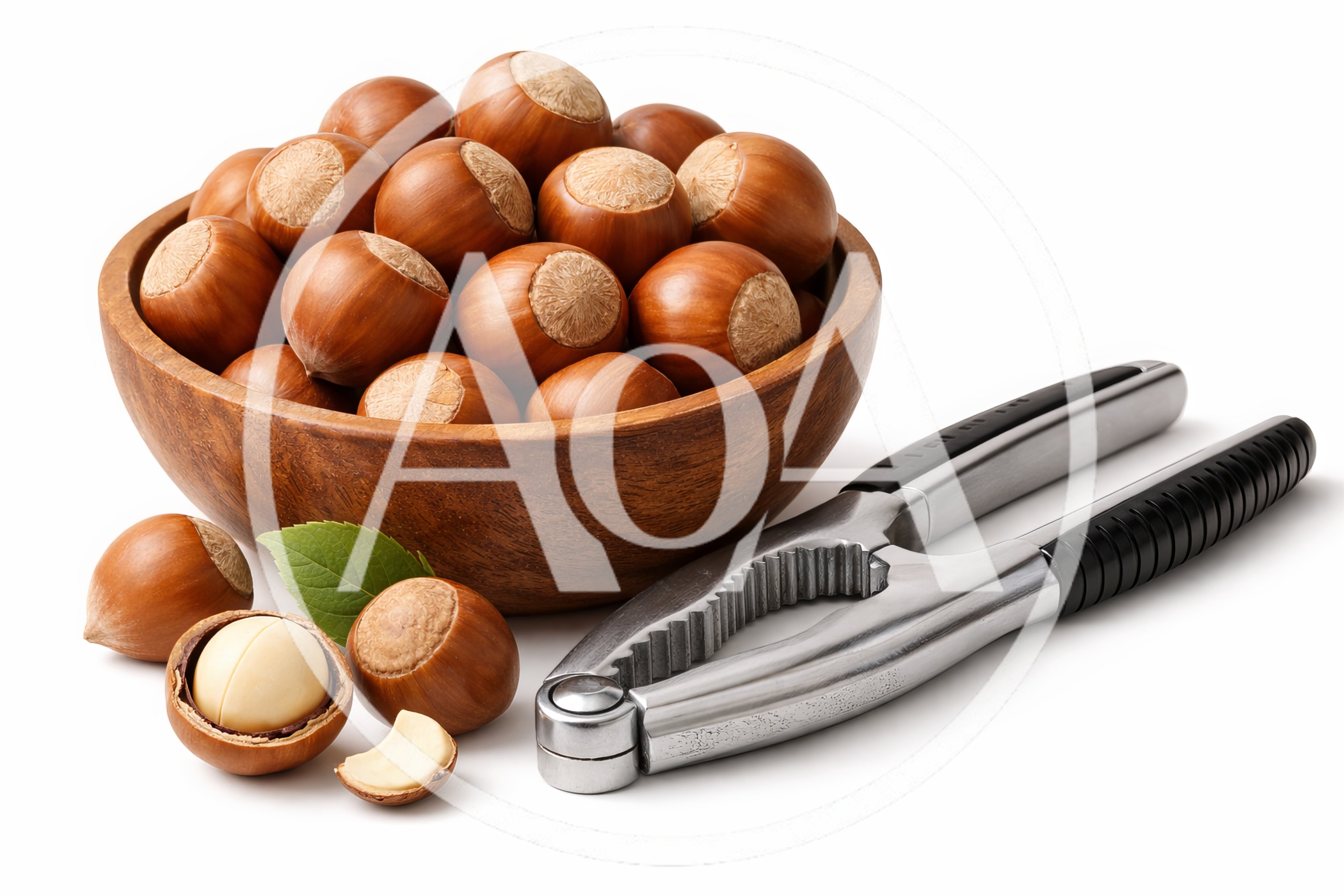 Hazelnuts In Wooden Bowl With Nutcracker