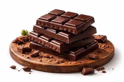 Stack of Dark Chocolate Bars on Wooden Board