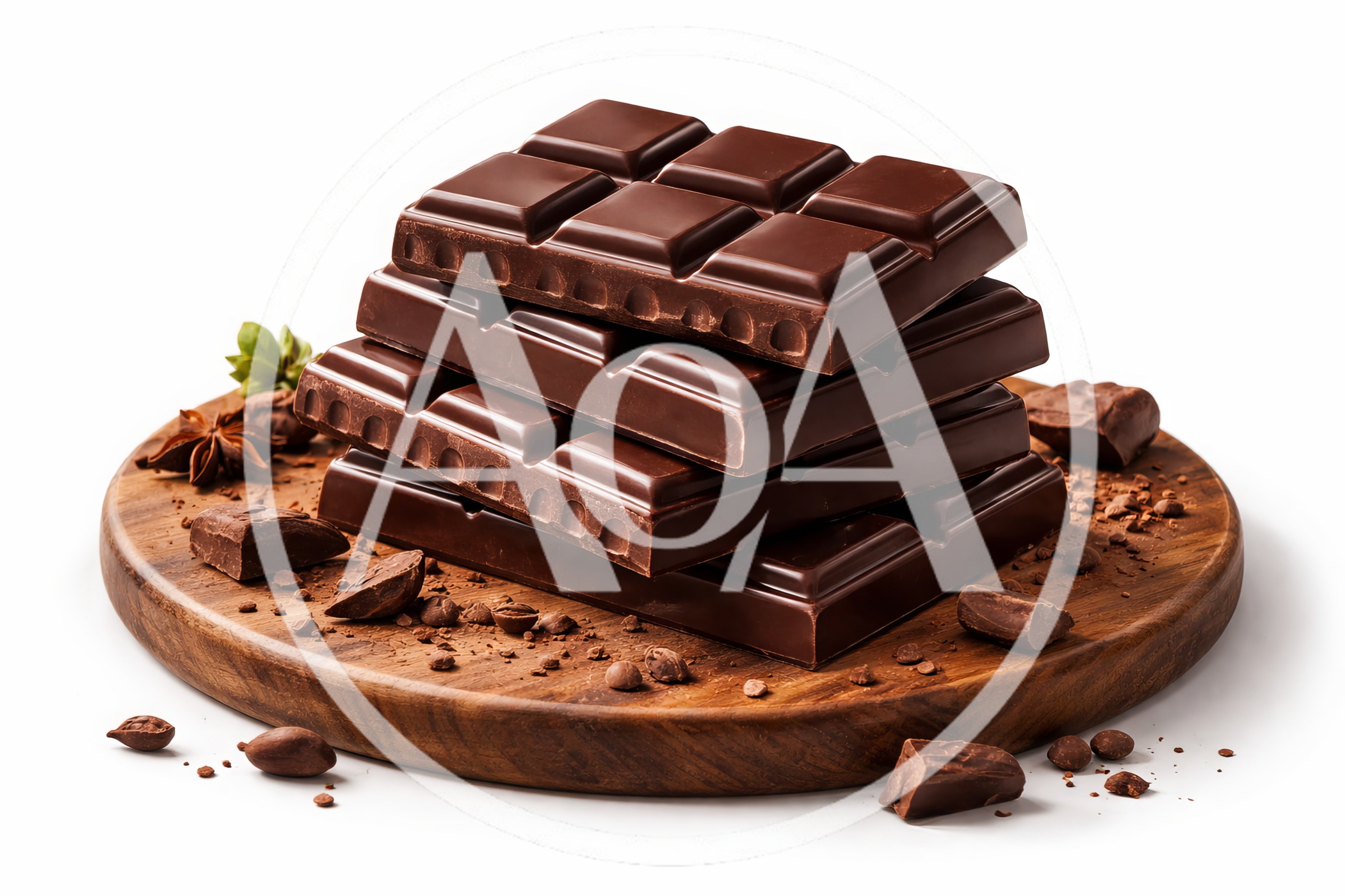 Stack of Dark Chocolate Bars on Wooden Board