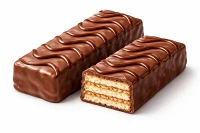 Two Chocolate Covered Wafer Bars on White Background
