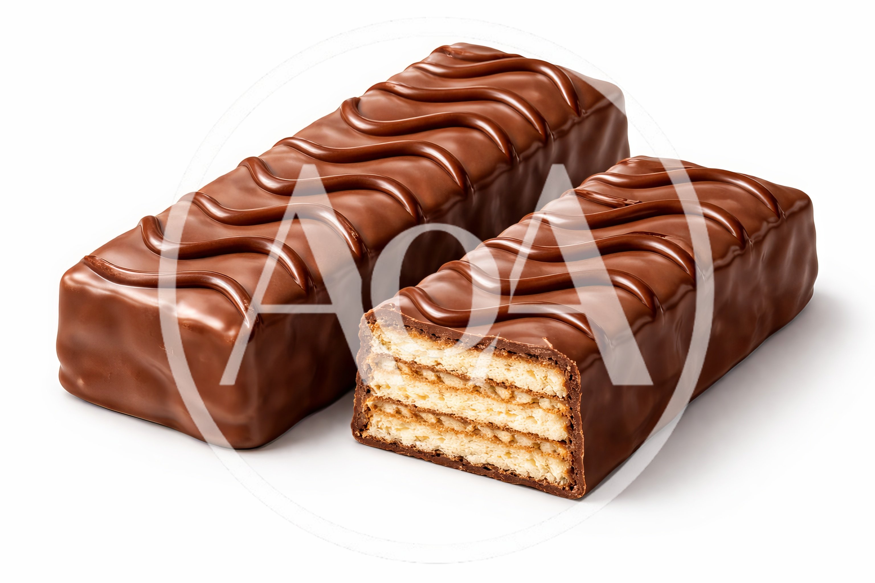 Two Chocolate Covered Wafer Bars on White Background