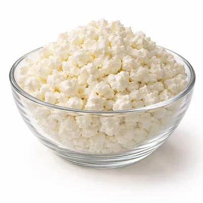 Glass Bowl Filled With Fresh White Cottage Cheese