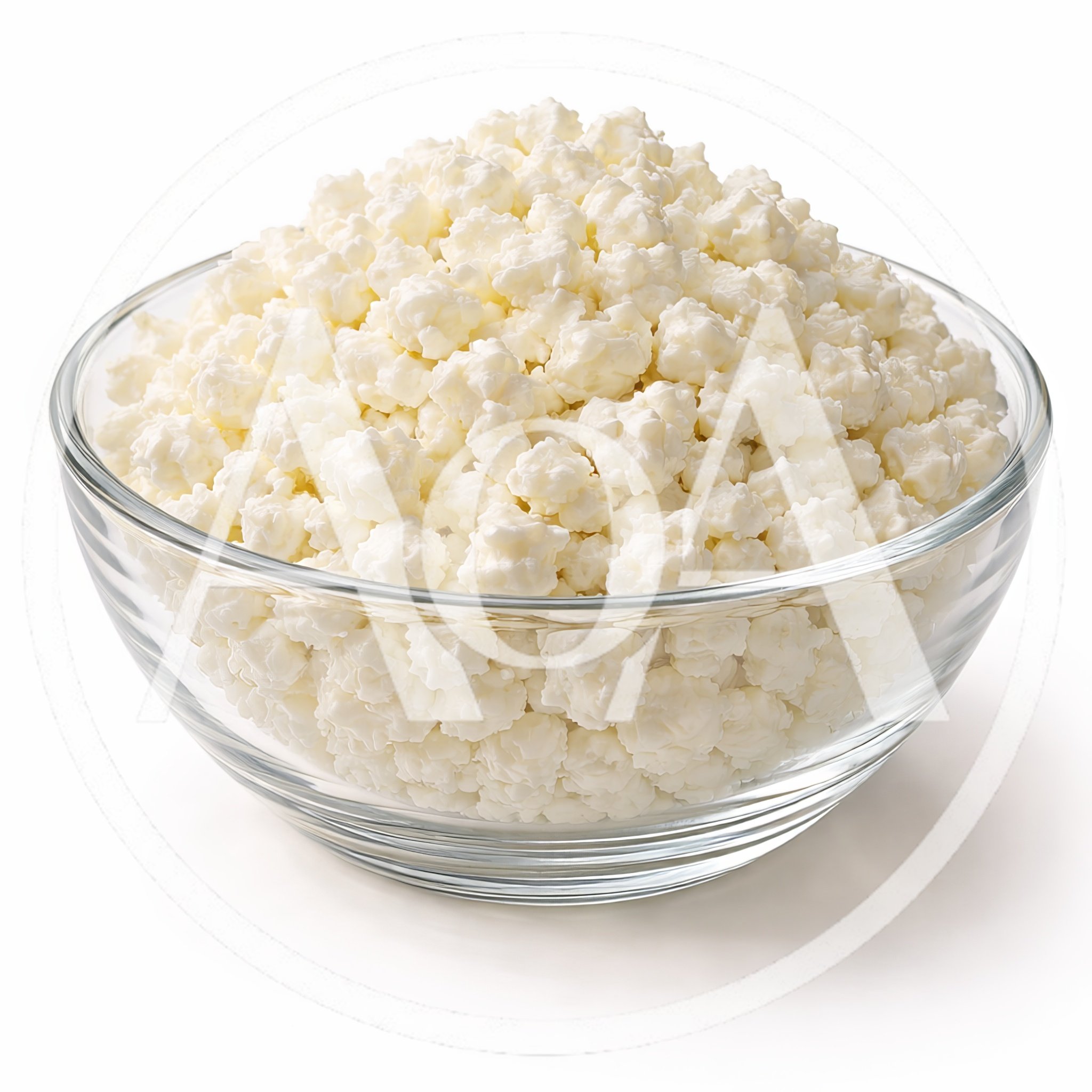 Glass Bowl Filled With Fresh White Cottage Cheese