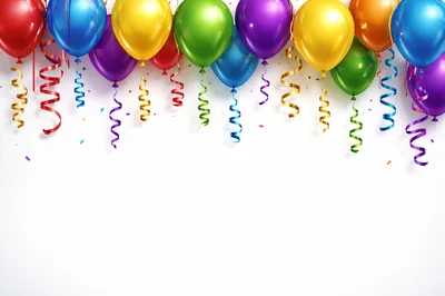 Colorful Party Balloons With Ribbons On White Background