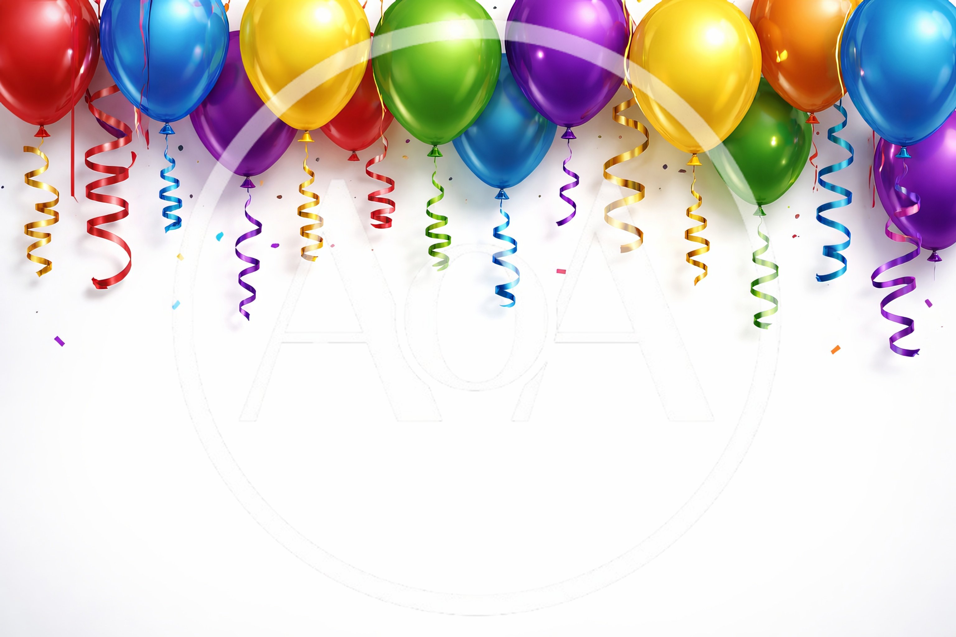 Colorful Party Balloons With Ribbons On White Background