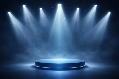 Empty Circular Stage With Blue Spotlight Illumination