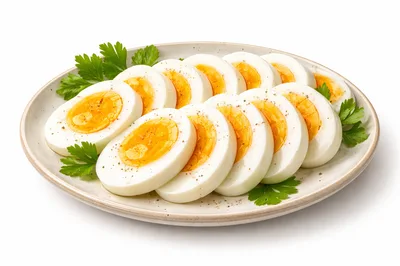 Sliced Hard Boiled Eggs on a Plate