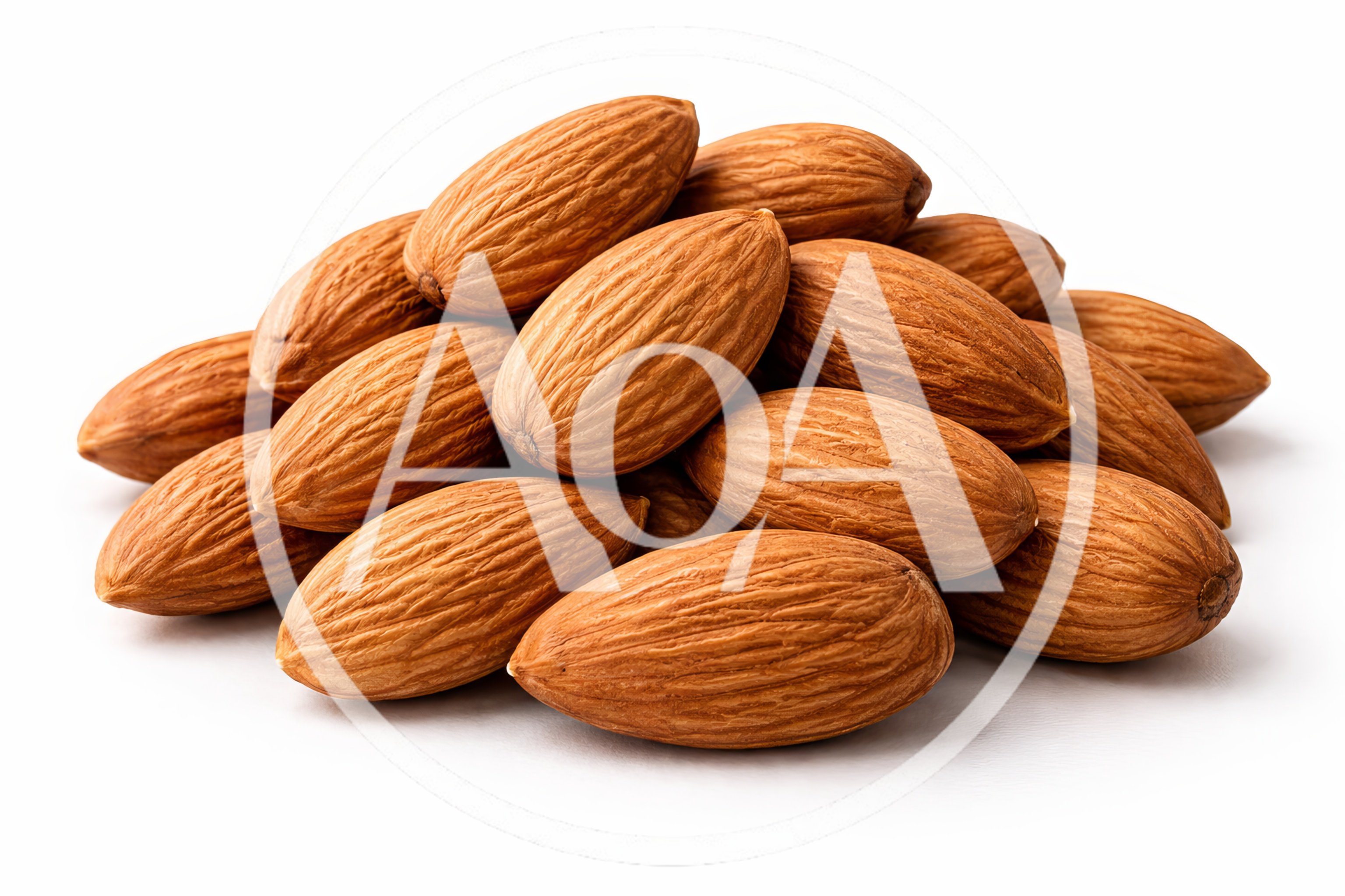 A Pile Of Raw Almonds On White Background