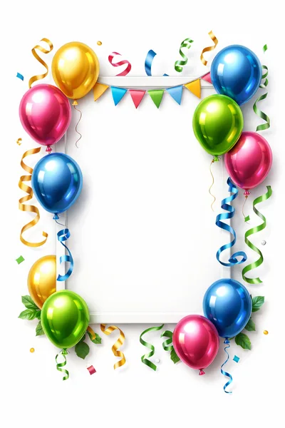 Festive Birthday Frame With Colorful Balloons And Streamers