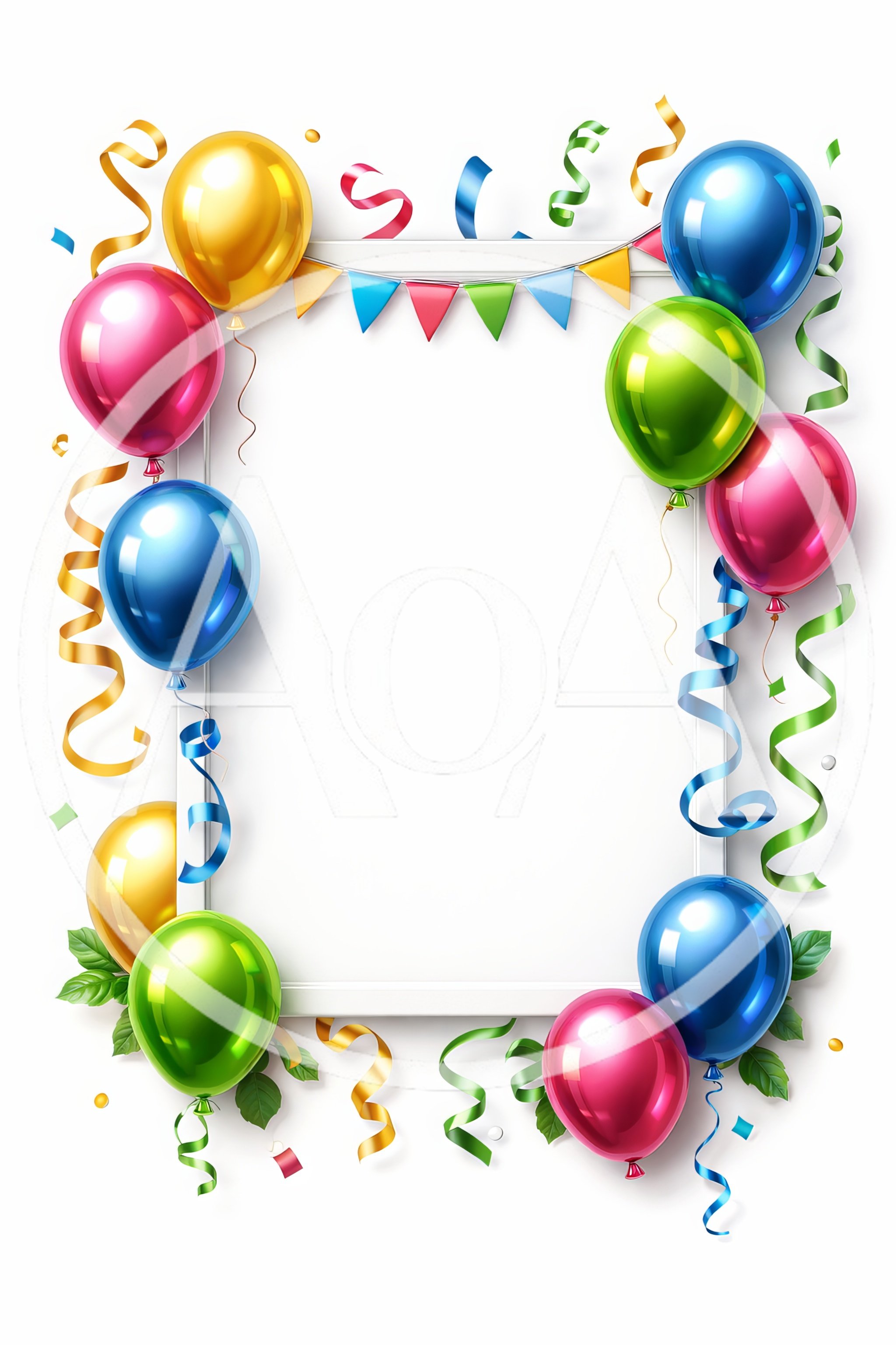 Festive Birthday Frame With Colorful Balloons And Streamers