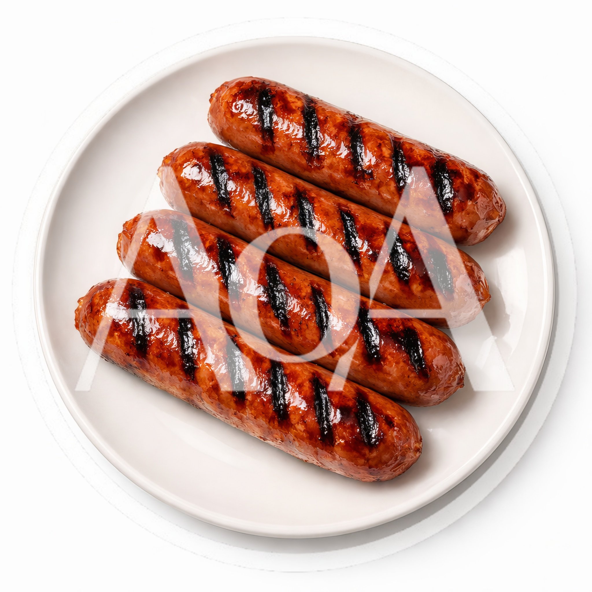 Four Grilled Sausages On A White Plate