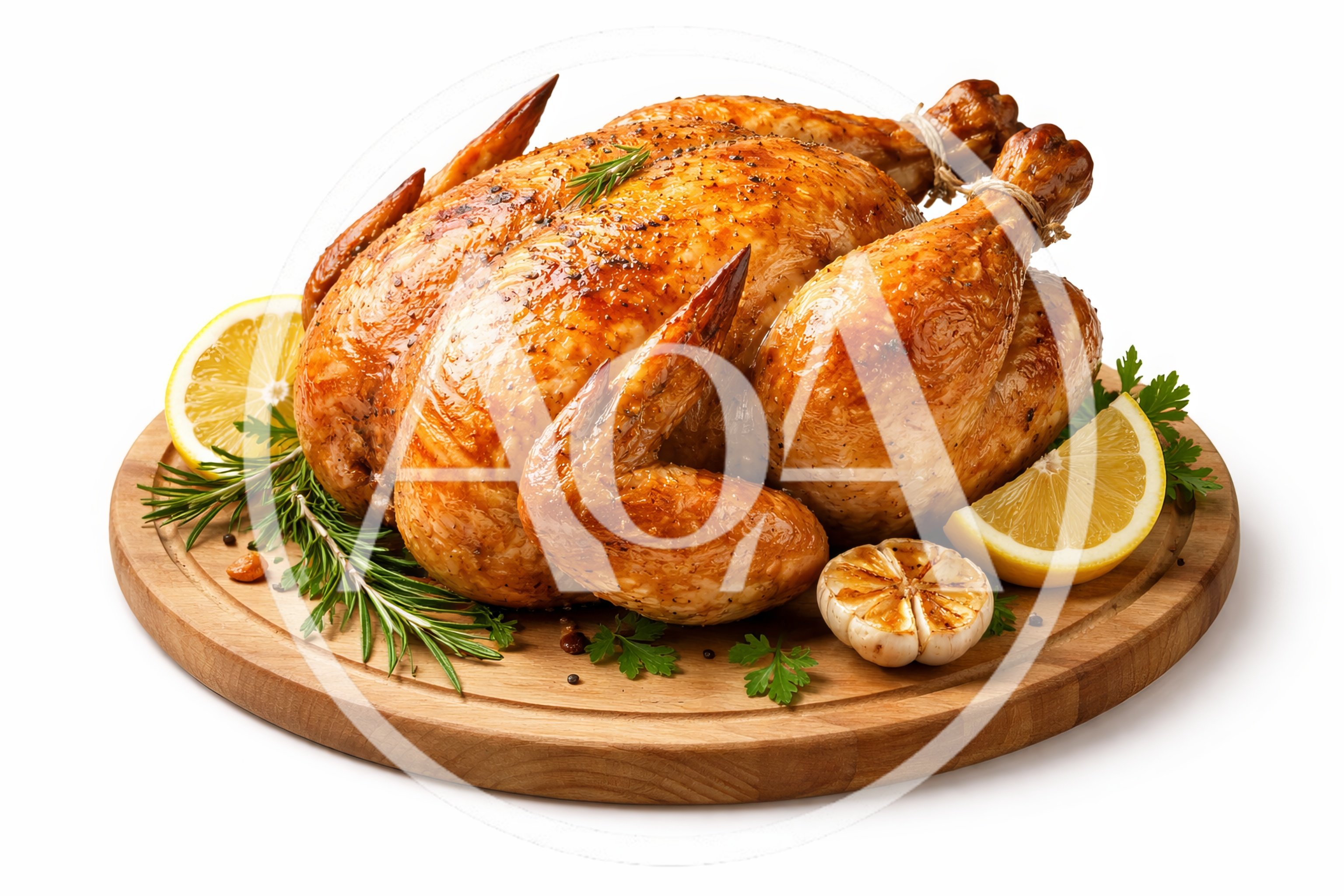 Roasted Whole Chicken on Wooden Serving Board