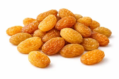 Pile Of Golden Raisins On White Background