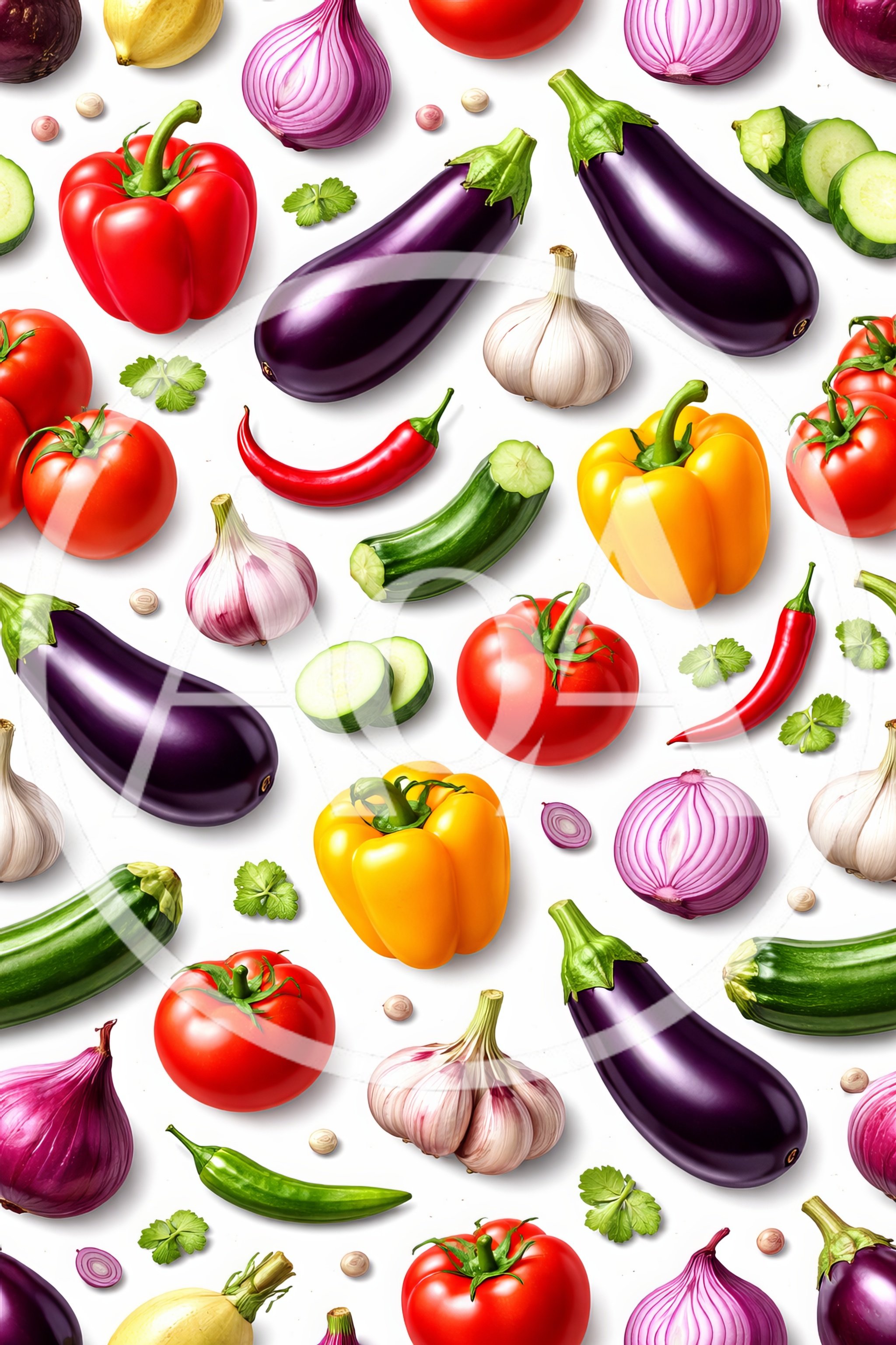 Seamless Pattern of Fresh Assorted Vegetables