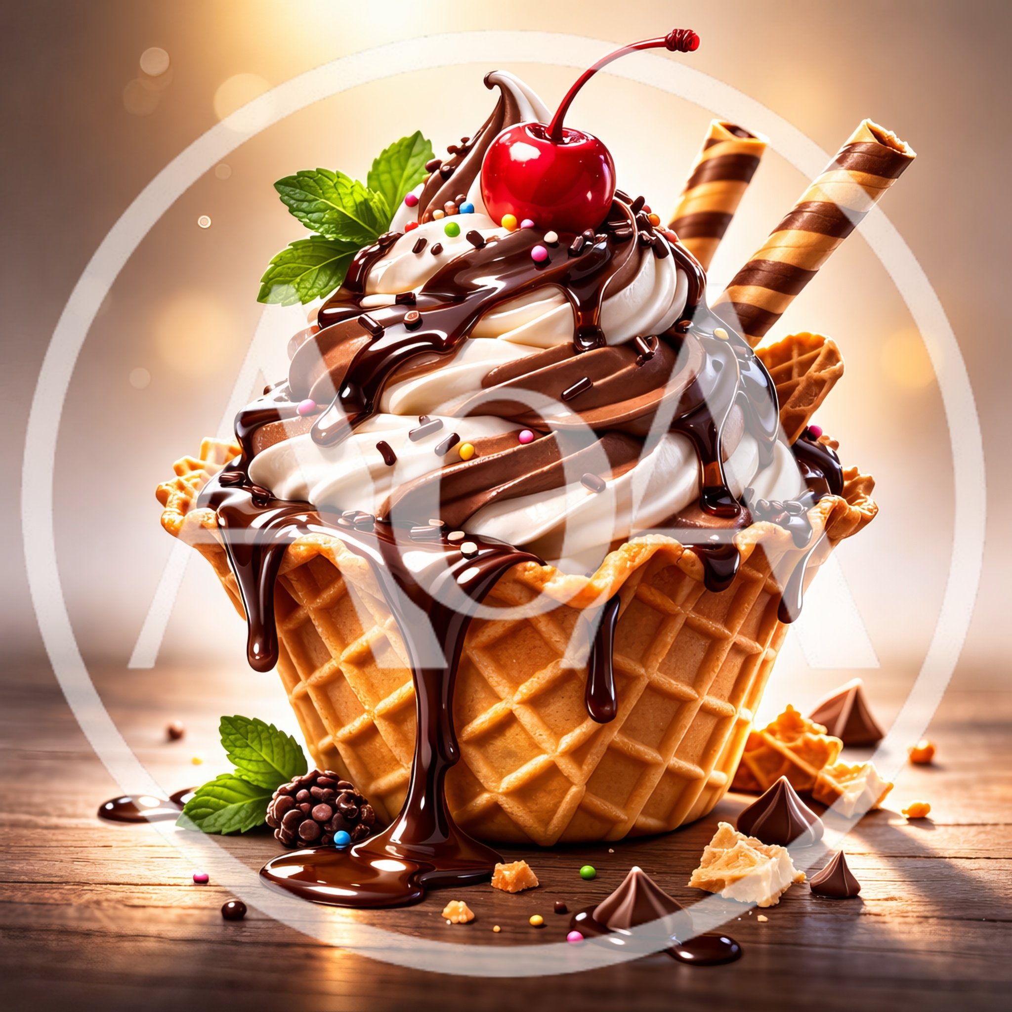 Chocolate Swirl Ice Cream In A Waffle Bowl