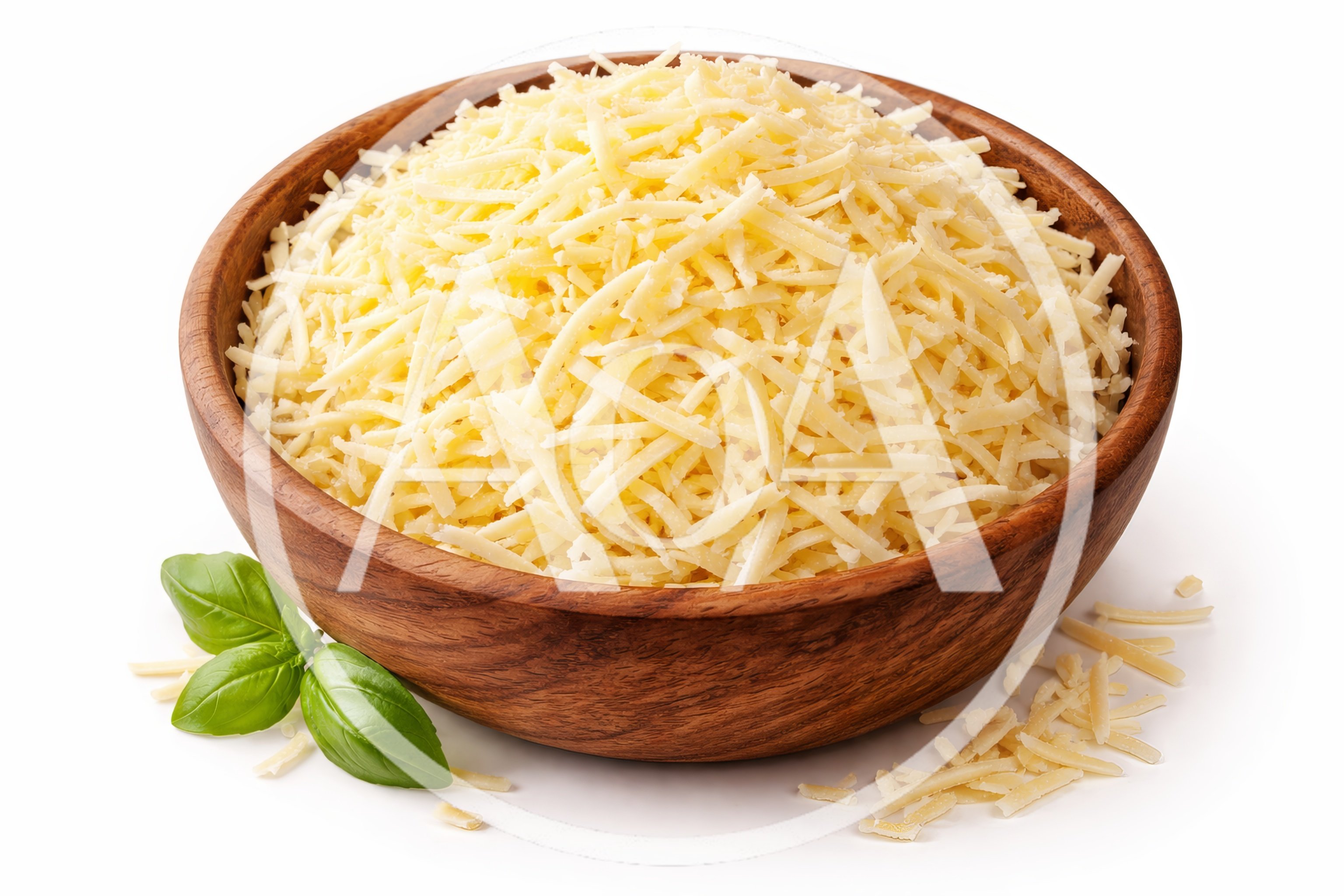 Shredded Cheese In A Wooden Bowl
