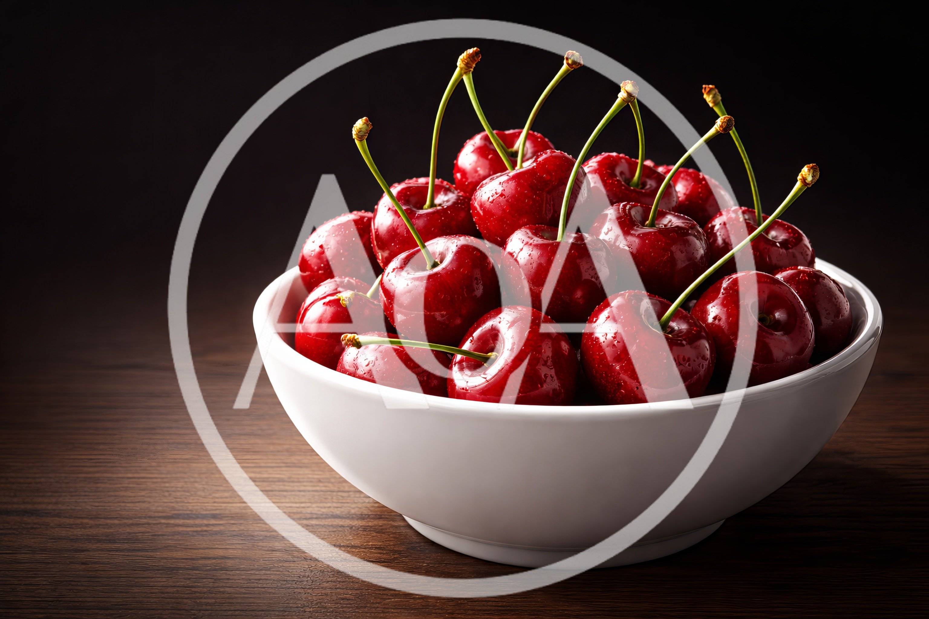 Fresh Red Cherries In A White Bowl