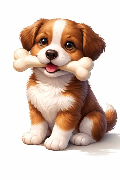 Cute Puppy Holding A Bone In Its Mouth