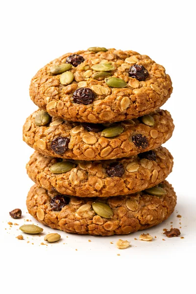 Stack of Homemade Oatmeal Raisin Cookies with Pumpkin Seeds