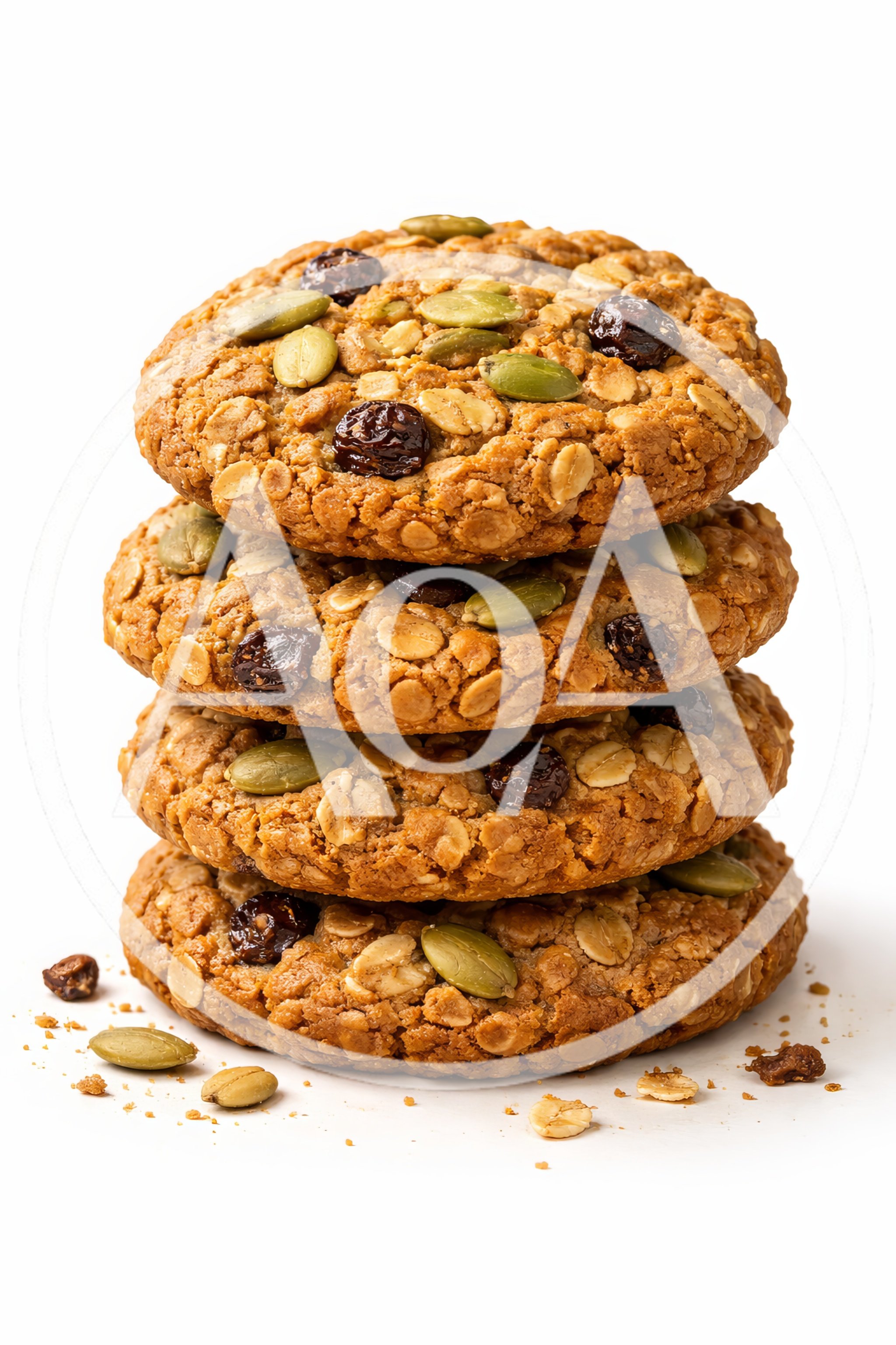 Stack of Homemade Oatmeal Raisin Cookies with Pumpkin Seeds