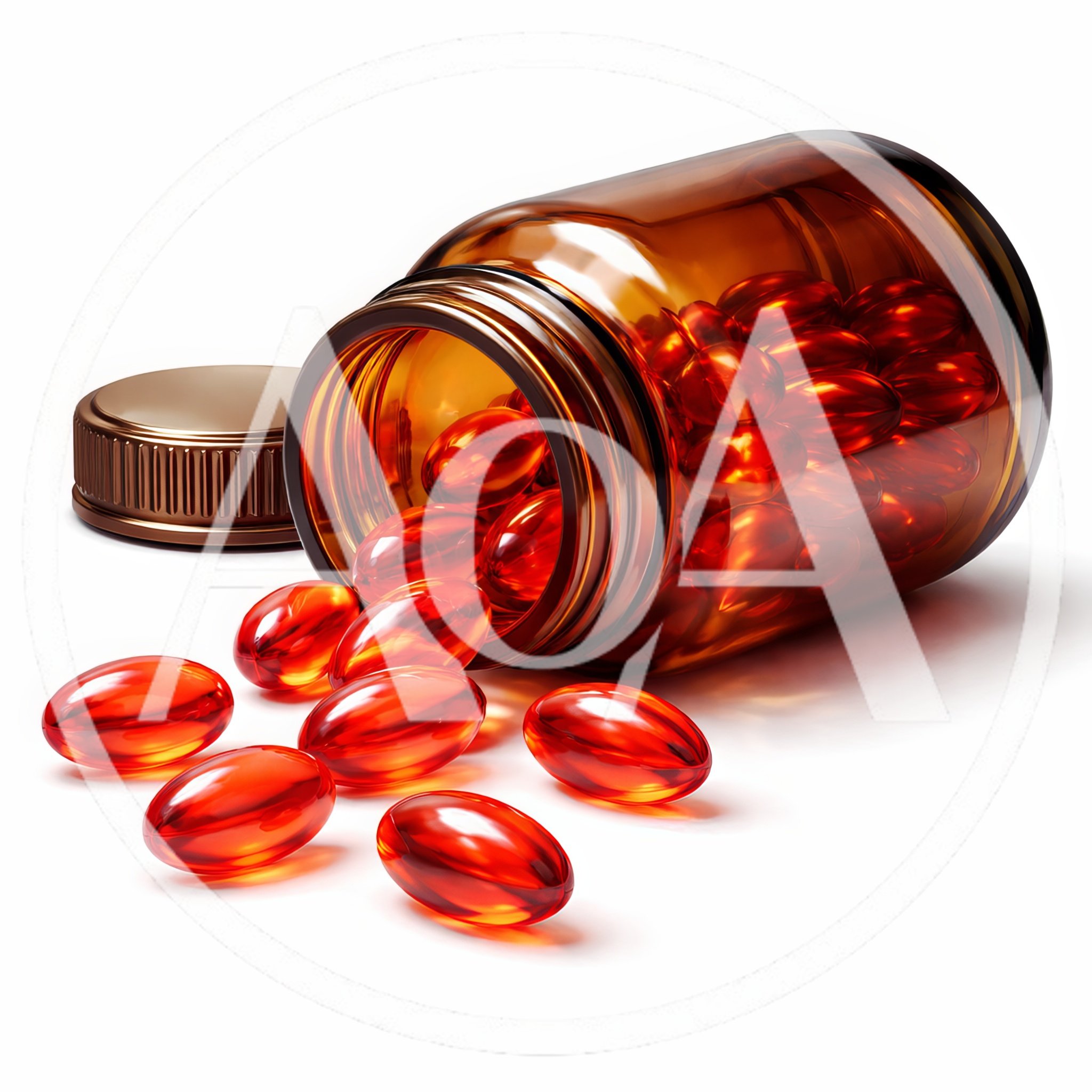 Amber Glass Bottle With Red Gel Capsules